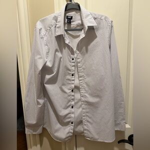 Men’s H&M Shirt Medium White Black Polka Dot Slim Fit Button Down Easy Iron